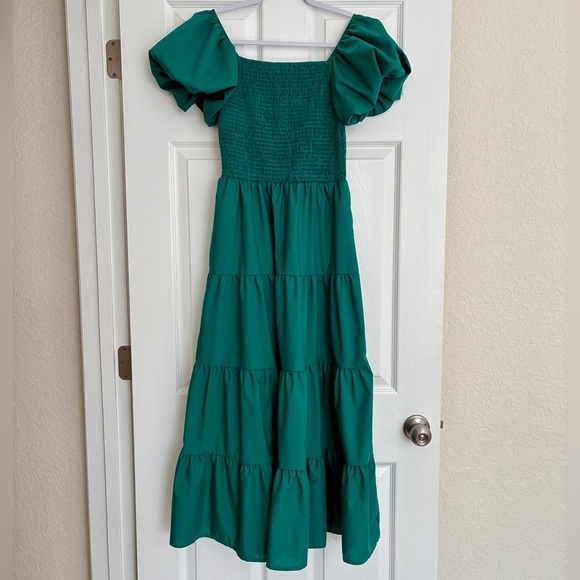 PrettyGarden Dresses & Skirts - PrettyGarden Dress M Green Smocked Puff Sleeve Tiered Boho Cottagecore Prairie